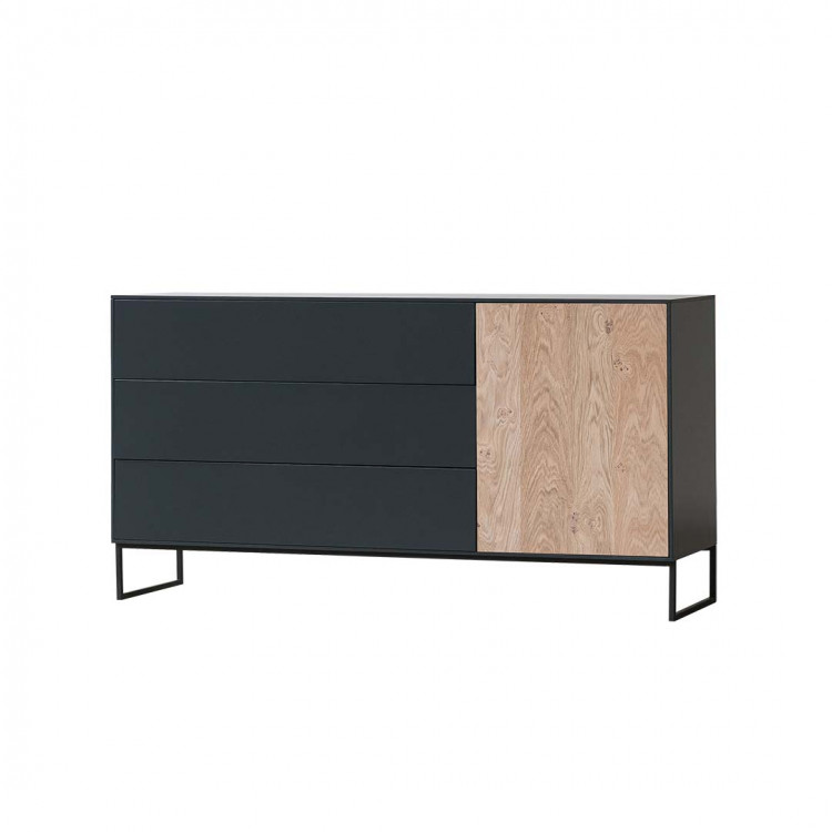 Buffet/bahut industriel 153 cm chêne blanc huilé/noir Kristen