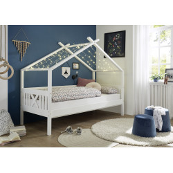 Lit cabane enfant contemporain en pin massif blanc Lisia