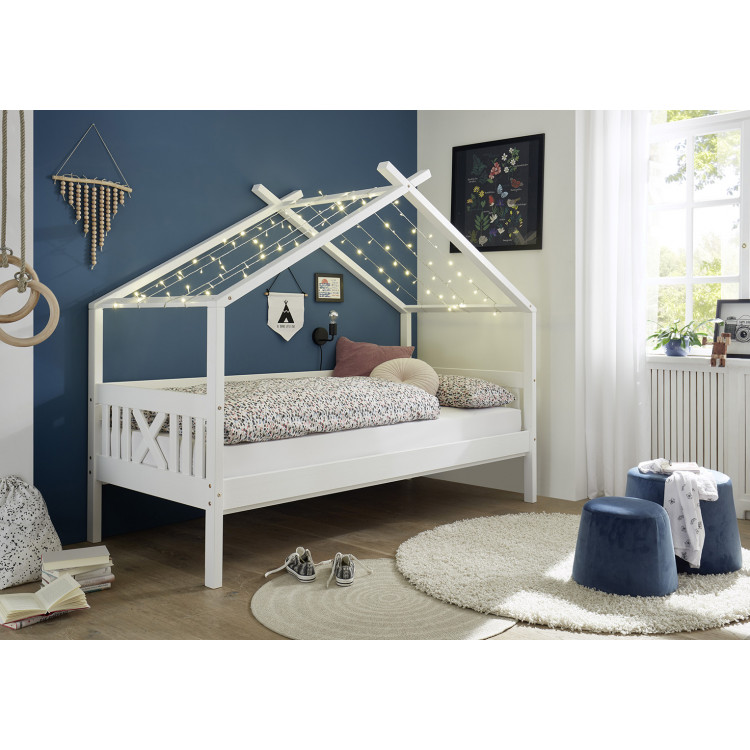Lit cabane enfant contemporain en pin massif blanc Lisia