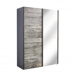 Armoire adulte industrielle gris marbré/miroir Teddy