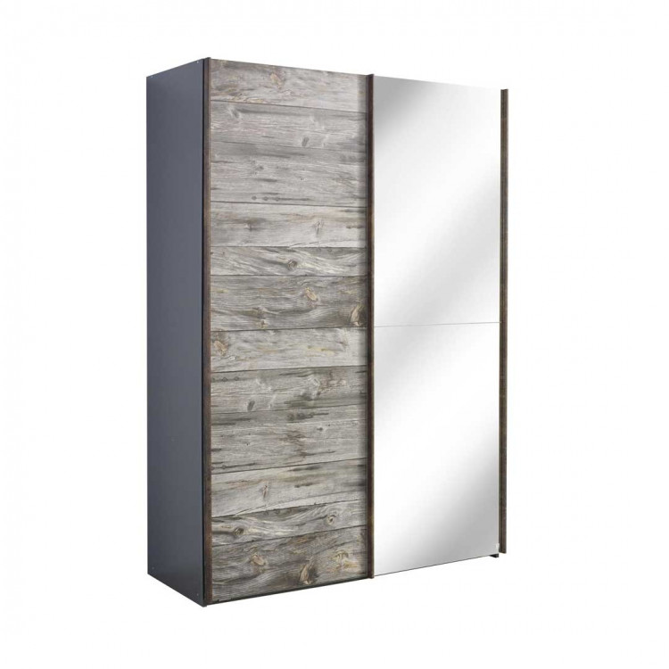 Armoire adulte industrielle gris marbré/miroir Teddy