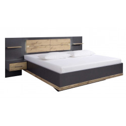 Lit adulte moderne gris foncé/chêne Houston