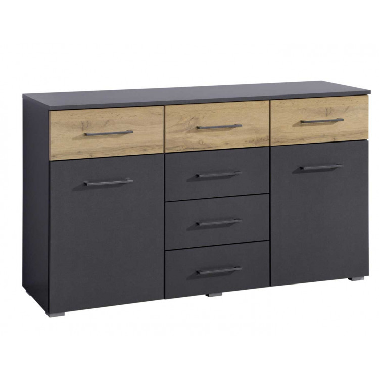 Commode adulte moderne 140 cm gris foncé/chêne Houston