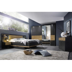 Chambre adulte moderne gris foncé/chêne Houston