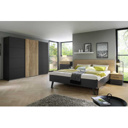 Chambre adulte moderne gris foncé/chêne Fabiane