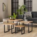 Ensemble de 4 tables basses industrielles en acacia massif naturel Marjorie