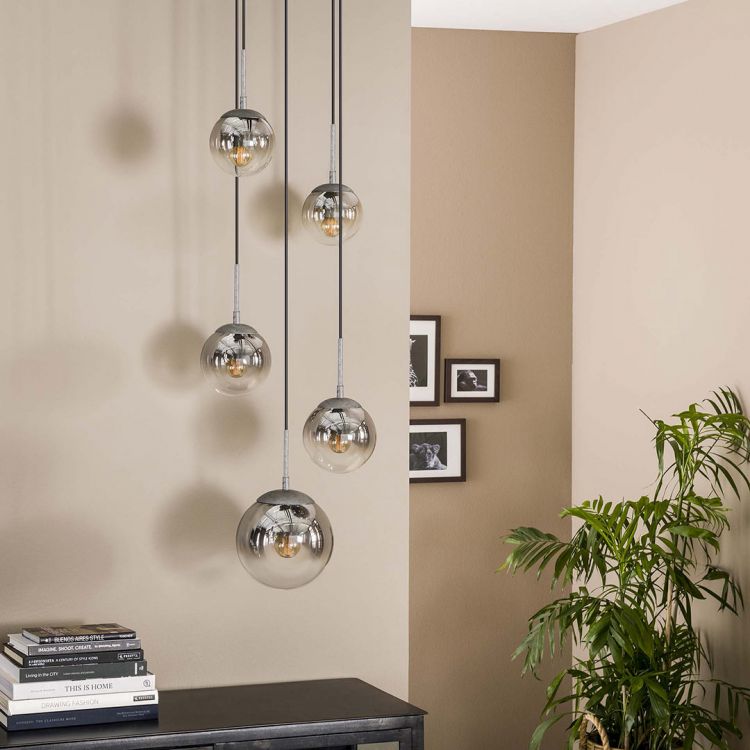 Suspension industrielle 5 lampes rondes Pauline