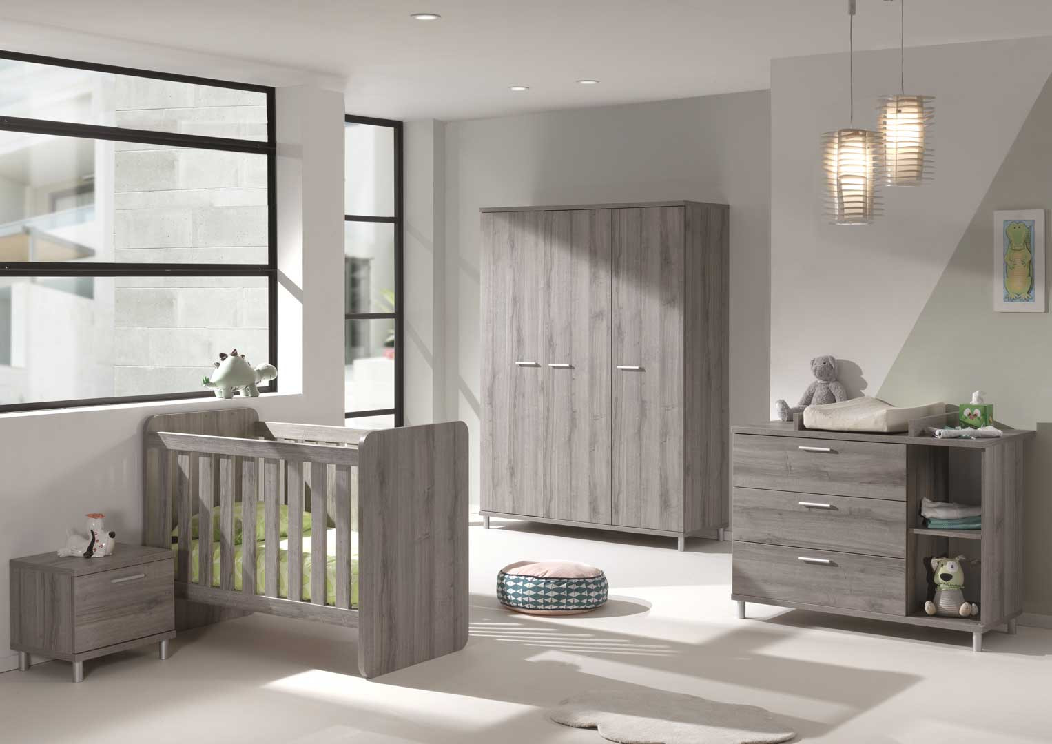 Chambre bébé contemporaine chêne gris Sherry