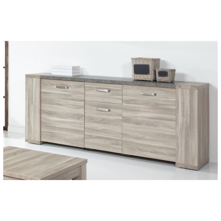 Buffet/bahut contemporain 250 cm chêne gris/béton Pittsburg