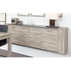 Buffet/bahut contemporain 225 cm chêne gris/béton Pittsburg