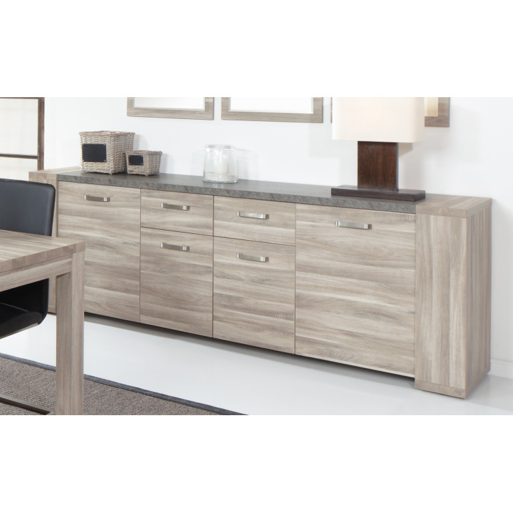 Buffet/bahut contemporain 225 cm chêne gris/béton Pittsburg