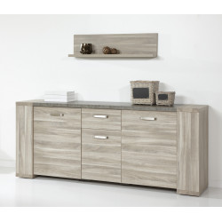 Buffet/bahut contemporain 205 cm chêne gris/béton Pittsburg