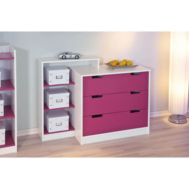 Commode enfant contemporaine avec étagère blanche/fuchsia Antea