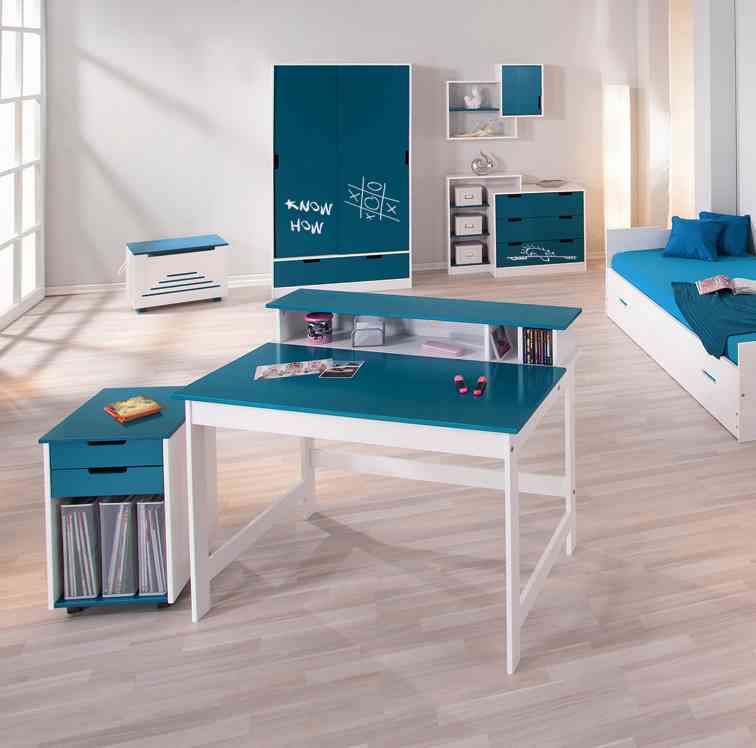 Bureau Enfant Contemporain Blanc Bleu Petrole Charlie