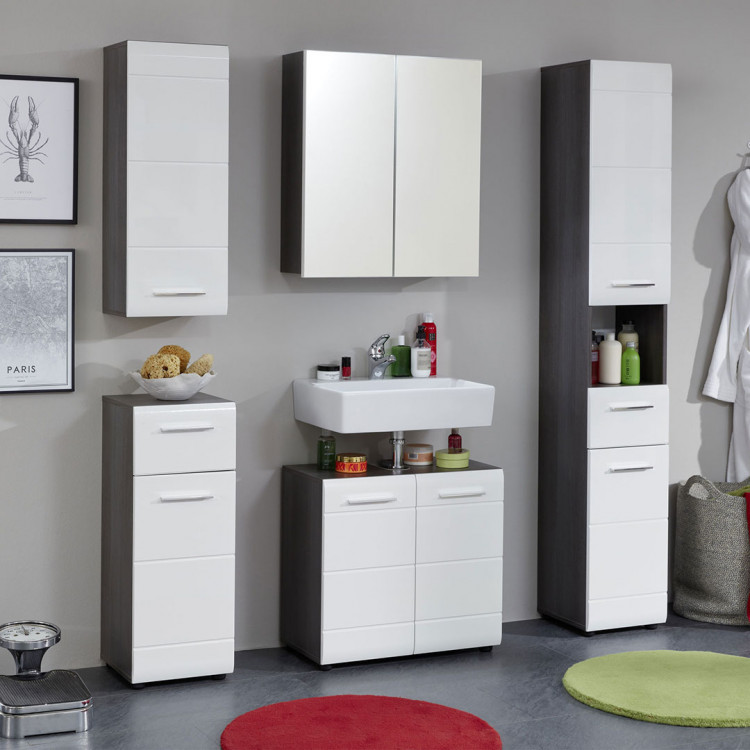 Meuble Salle De Bain 55cm Blanc 2 Portes + Tiroir Avec Lavabo - Meuble Bas Design Moderne