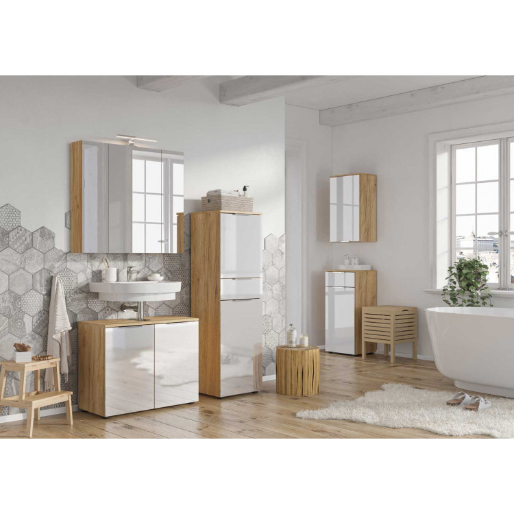 Meuble de salle de bain NOJA 1400 2 portes et 2 tiroirs CHÊNE NATUREL Vasque