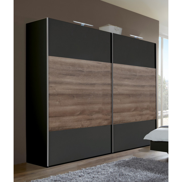 Armoire contemporaine portes coulissantes graphite/chêne chataigne Cisco