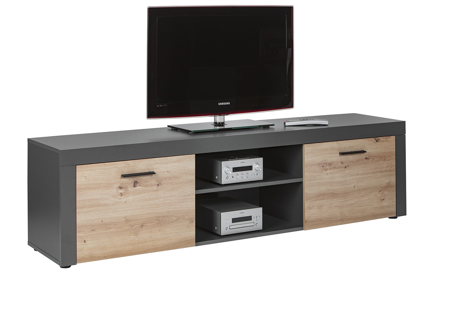 Meuble TV mural moderne SPARK 180cm - Chêne et Gris Anthracite