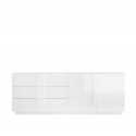 Buffet/bahut moderne 2 portes/3 tiroirs blanc laqué brillant Uranus