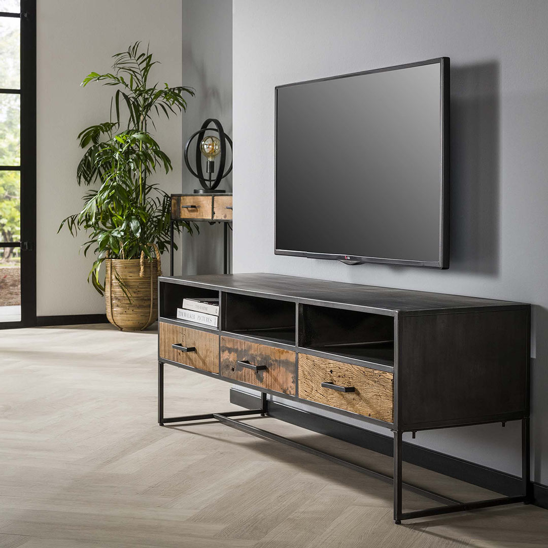 Meuble TV industriel, bois et métal, 208 cm, JACK