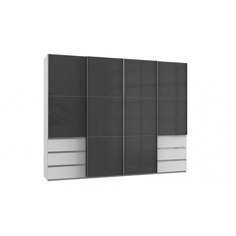 Armoire contemporaine portes synchronisées 300 cm blanc/verre gris Rotterdam I