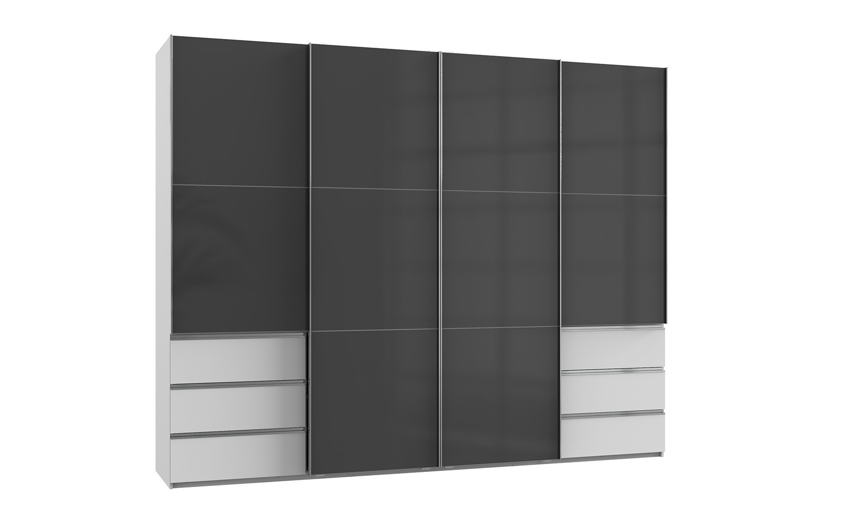 Armoire contemporaine portes synchronisées 300 cm blanc/verre gris Rotterdam I