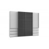Armoire contemporaine portes synchronisées 300 cm blanc/verre gris Rotterdam I