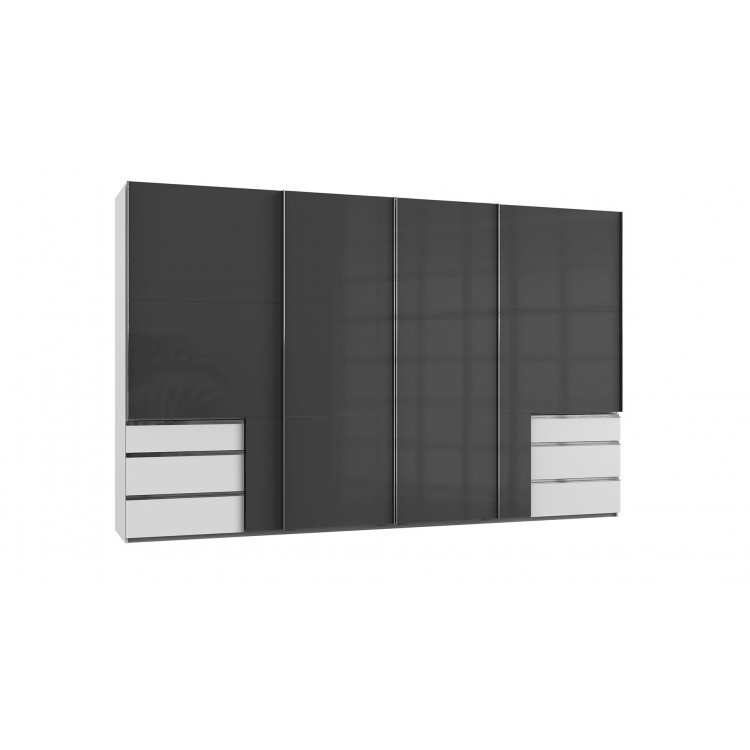 Armoire contemporaine portes synchronisées 350 cm blanc/verre gris Rotterdam I