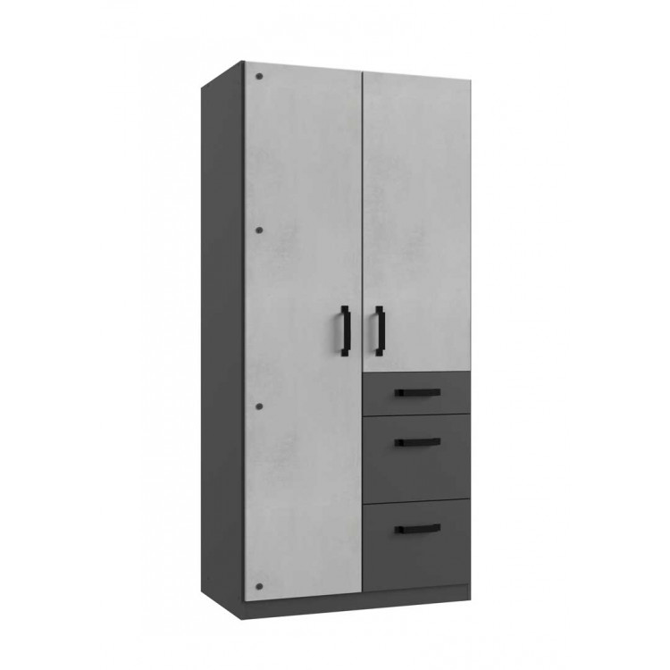 Armoire enfant moderne 91 cm béton clair/graphite Wembley