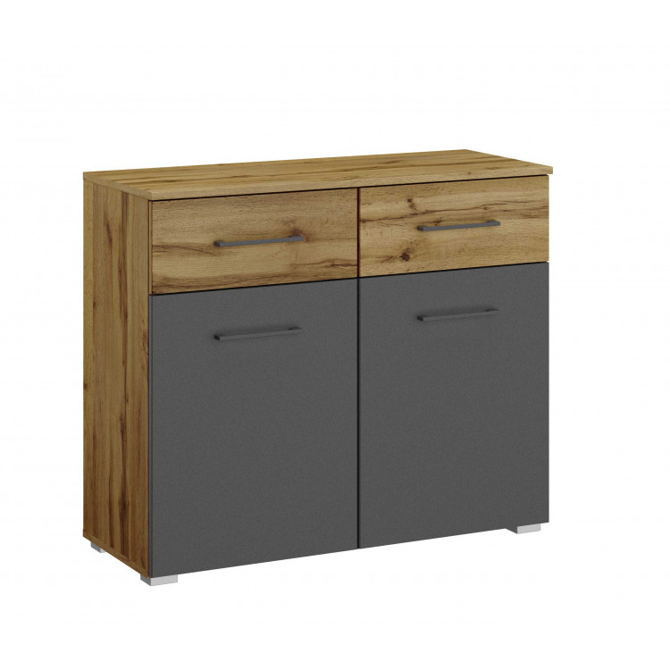 Commode adulte industrielle 93 cm chêne/gris métallique Gotham