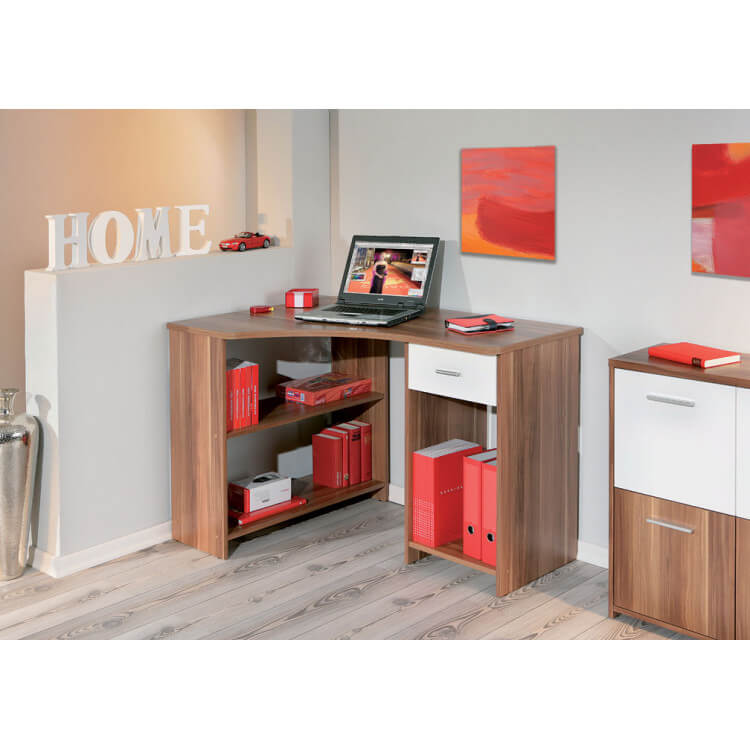 Bureau d'angle contemporain coloris noyer Lipari