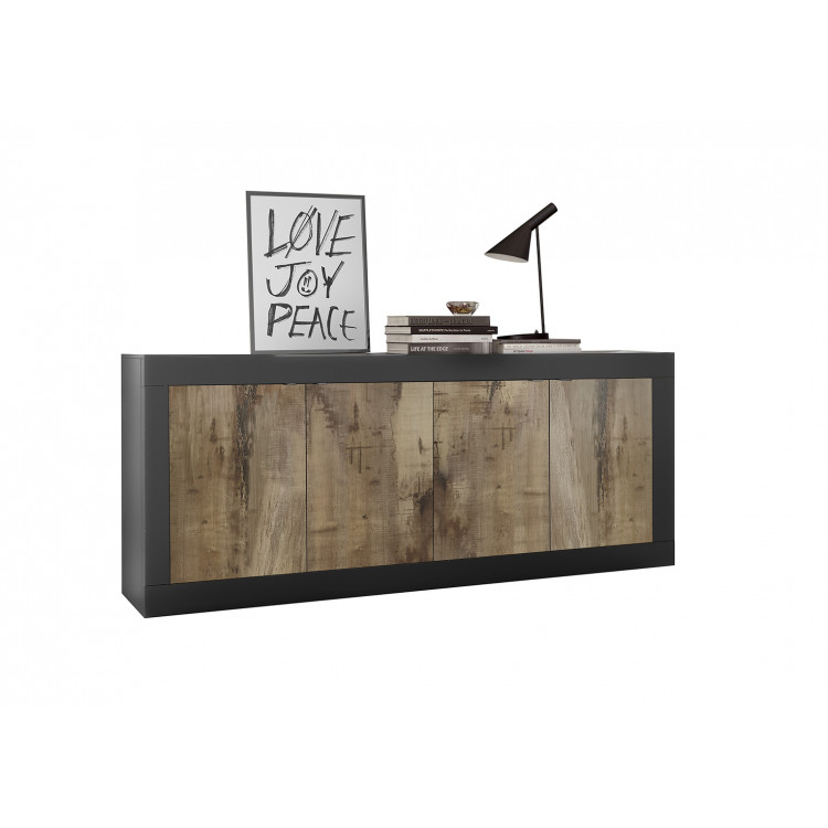 Buffet/bahut contemporain 207 cm noir mat/chêne péro Celtika