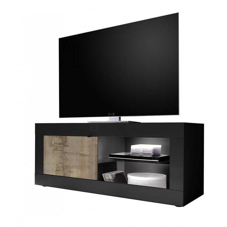 Meuble TV contemporain 140 cm noir mat/chêne péro Celtika