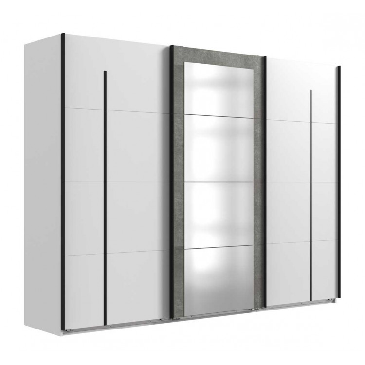 Armoire adulte contemporaine 270 cm blanc/gris Esmeralda