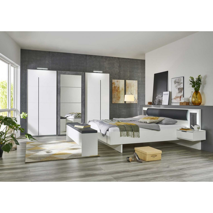 Chambre adulte contemporaine blanc/gris Esmeralda