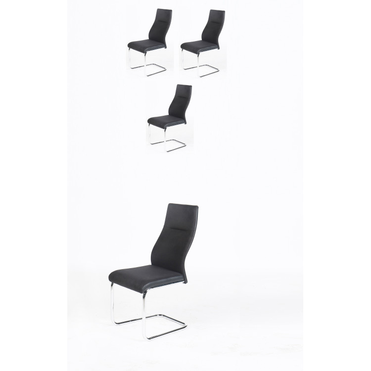 Chaise de salle à manger design tissu et PVC noir (lot de 4) Nadine