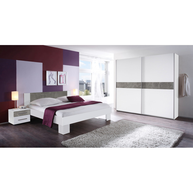 Chambre adulte contemporaine blanc/béton Mavrick