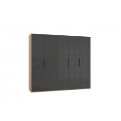 Armoire adulte contemporaine portes battantes 250 cm verre gris/chêne poutre Rotterdam