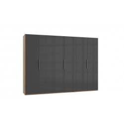 Armoire adulte contemporaine portes battantes 300 cm verre gris/chêne poutre Rotterdam