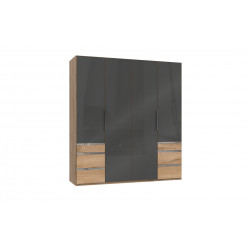 Armoire adulte contemporaine portes battantes 200 cm verre gris/chêne poutre Rotterdam I