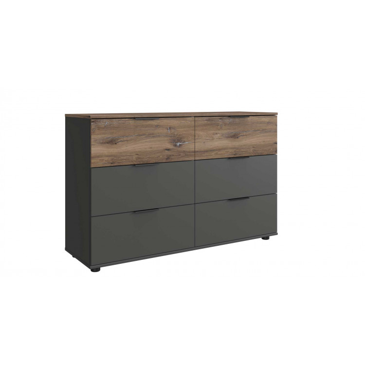 Commode adulte industrielle 6 tiroirs chêne foncé/graphite Edmond