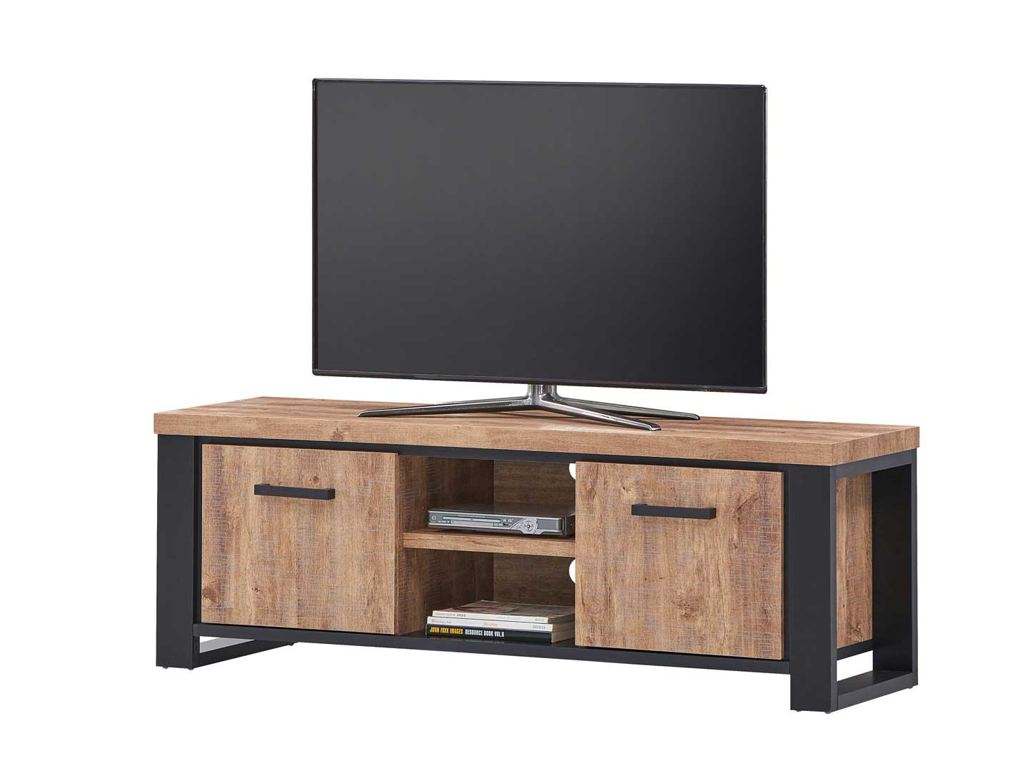 Meuble tv support télévision avec étagères et placards de rangement deux  portes buffet naturel - Conforama