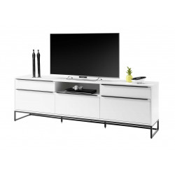 Meuble TV industriel 215 cm blanc laqué mat Elisabeth