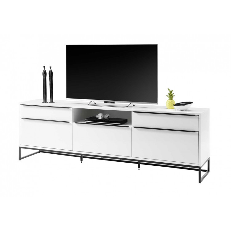 Meuble TV industriel 215 cm blanc laqué mat Elisabeth