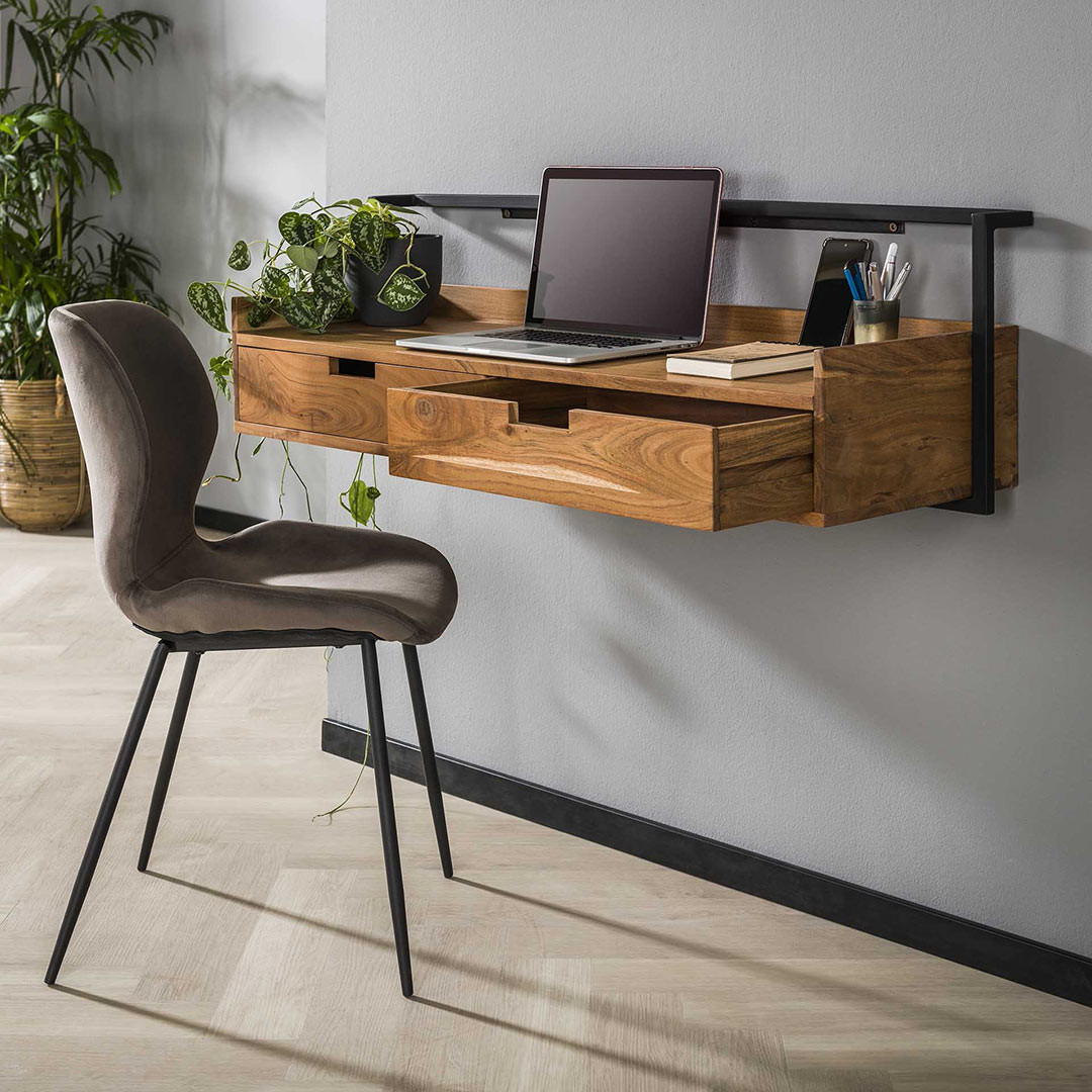 Bureau mural en bois blanc et sa chaise