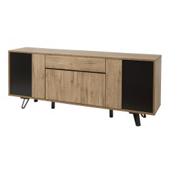 Buffet/bahut industriel 220 cm chêne/noir Nixon