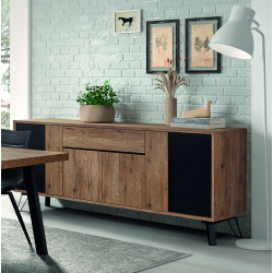 Buffet/bahut industriel 220 cm chêne/noir Nixon