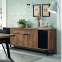 Buffet/bahut industriel 220 cm chêne/noir Nixon