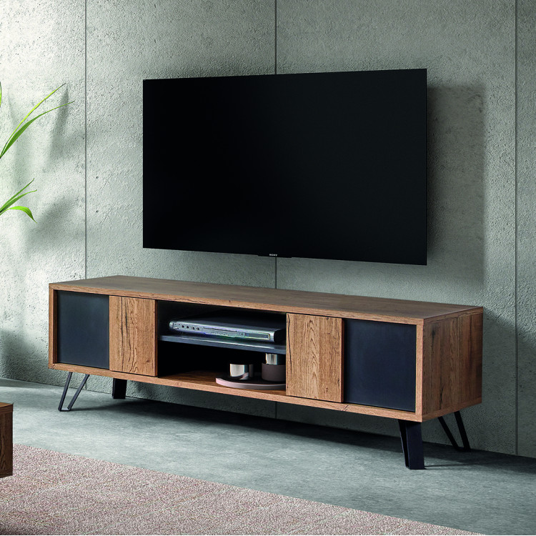 Meuble TV industriel 156 cm chêne/noir Nixon