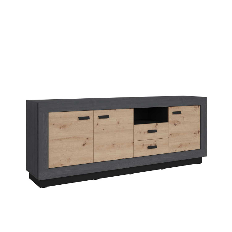 Buffet/bahut style indutriel 220 cm chêne/noir Auxerre